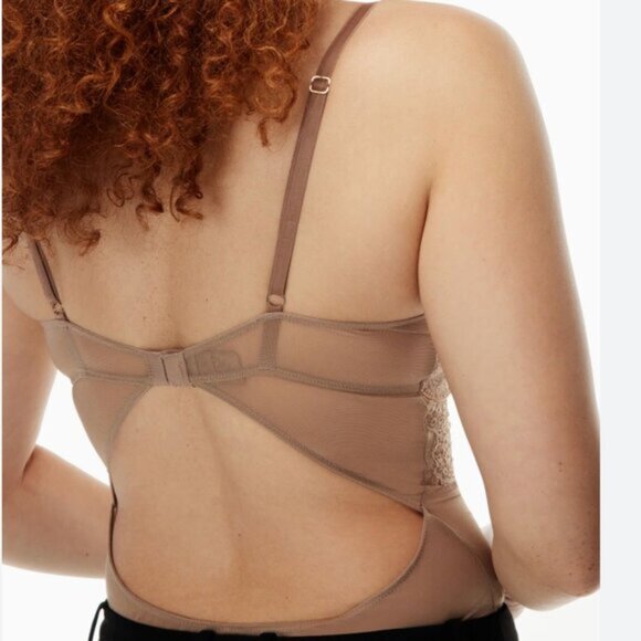 Babaton Aritzia Encore Lace Bustier Body Suit in Dark Sand Brown - Picture 2 of 7